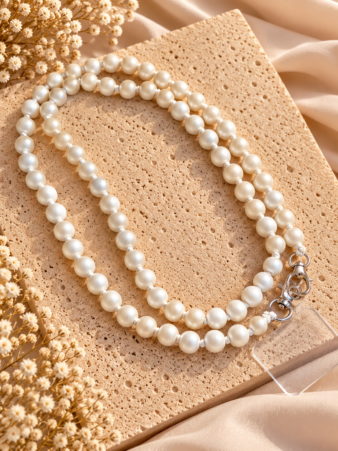 Witte Telefoonketting Kralen 100 cm