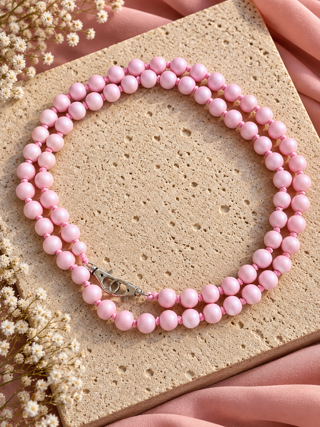 Roze Telefoonketting Kralen 100 cm