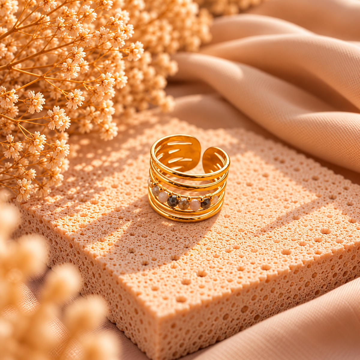 Stainless Steel Statement Ring met Kralen | Goudkleurig