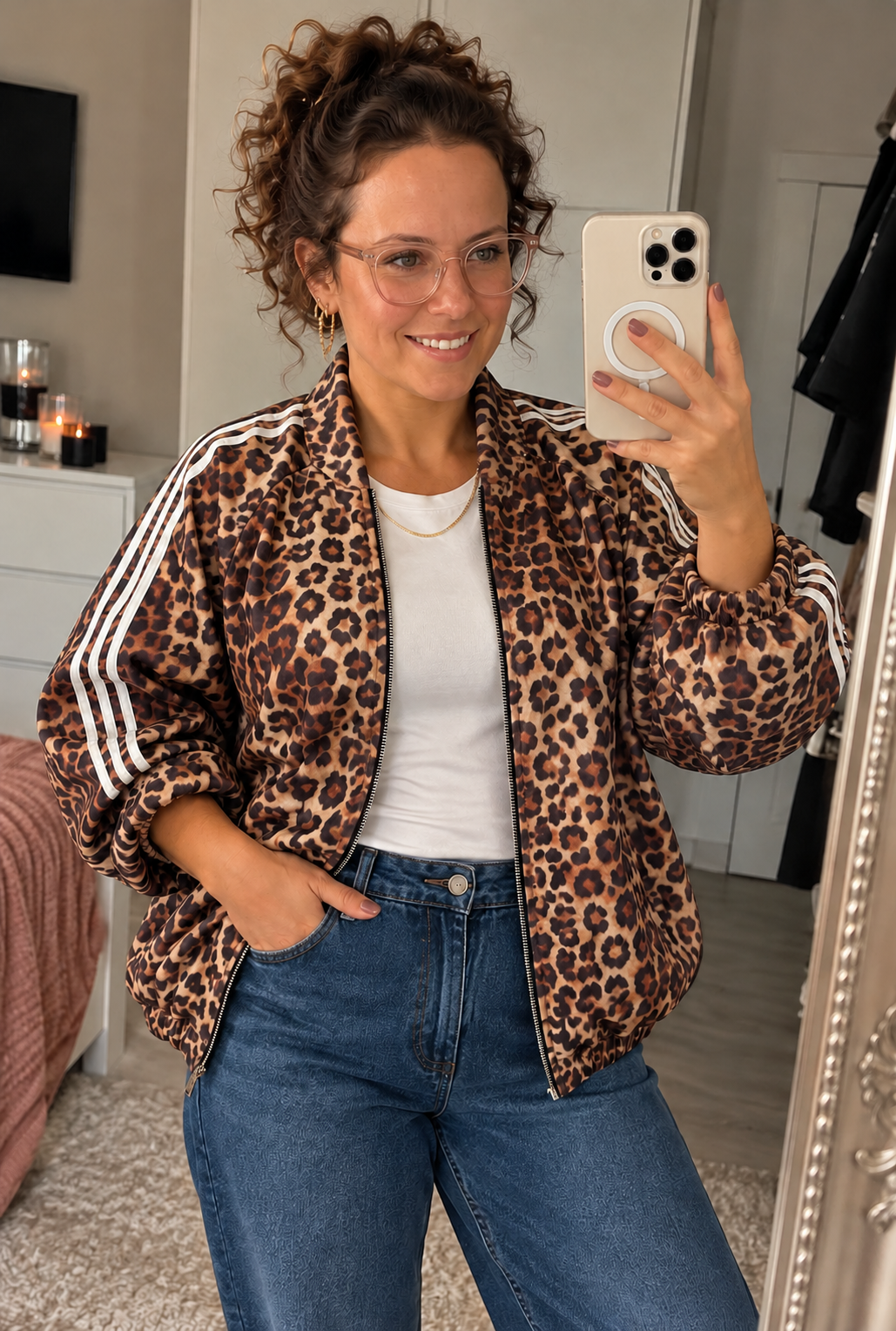 Leopard Bomber Jasje Bruin | One Size (38-44)