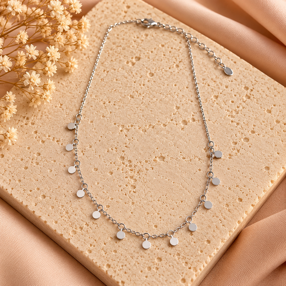 Zilverkleurige Ketting met Ronde Bedeltjes | 35 + 5 cm