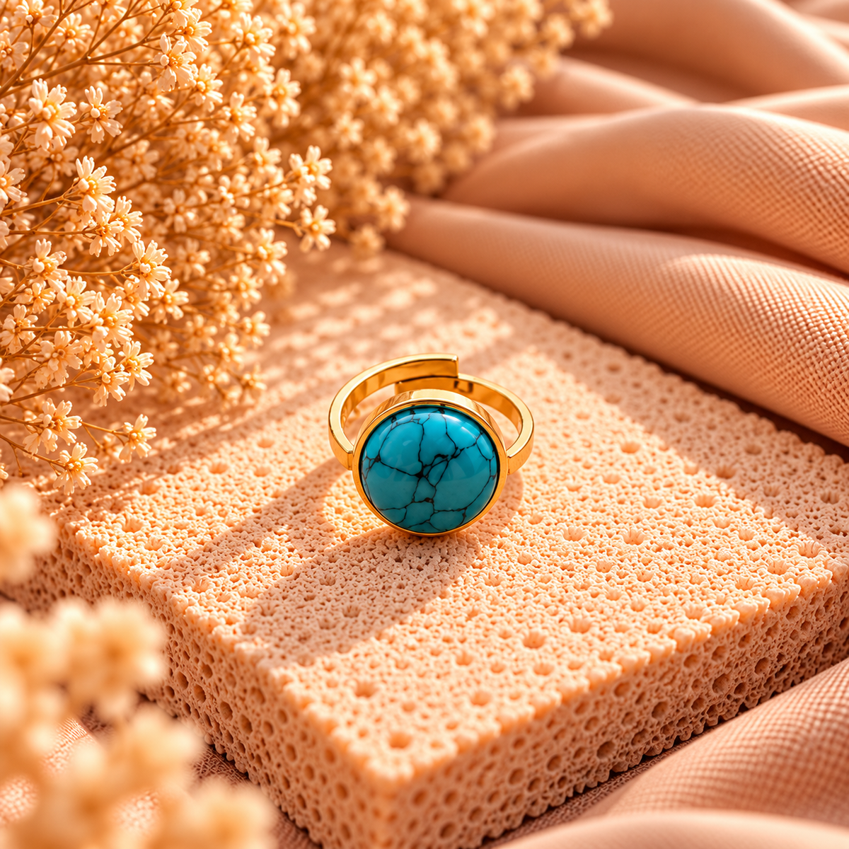 Stainless Steel Turquoise Ring Verstelbaar | Goudkleurig