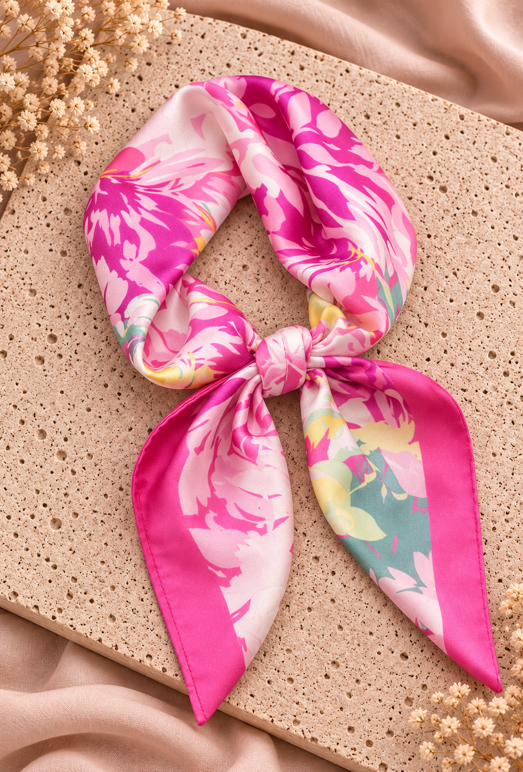 Roze Bloemen Sjaal Satijn Look | One Size Fashion