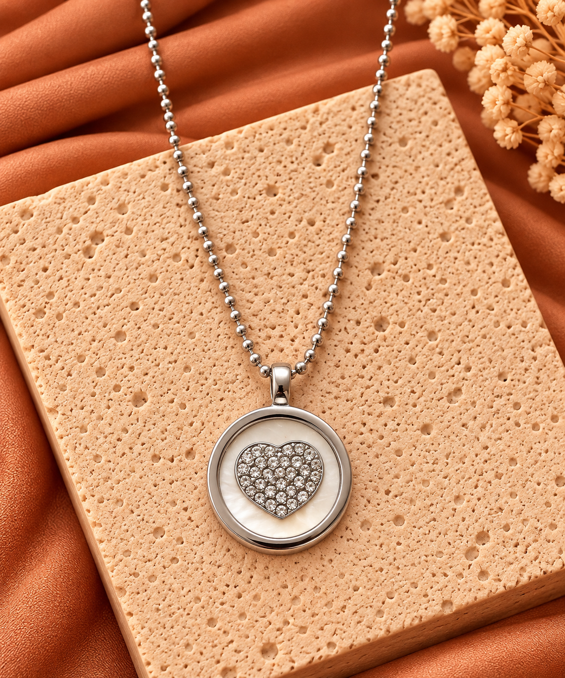 Lange ketting hartje strass | Zilverkleurig