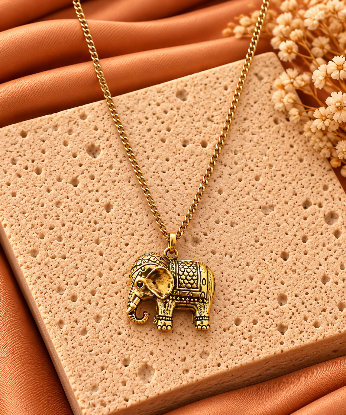 Vintage lange ketting olifant | Goudkleurig