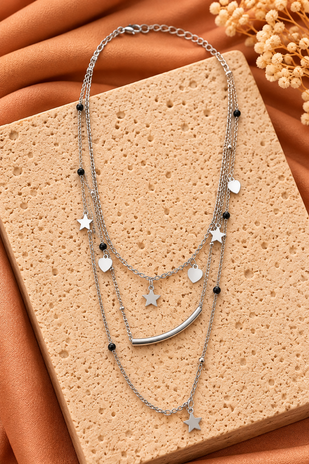 Layered ketting sterren en hartjes | Zilverkleurig