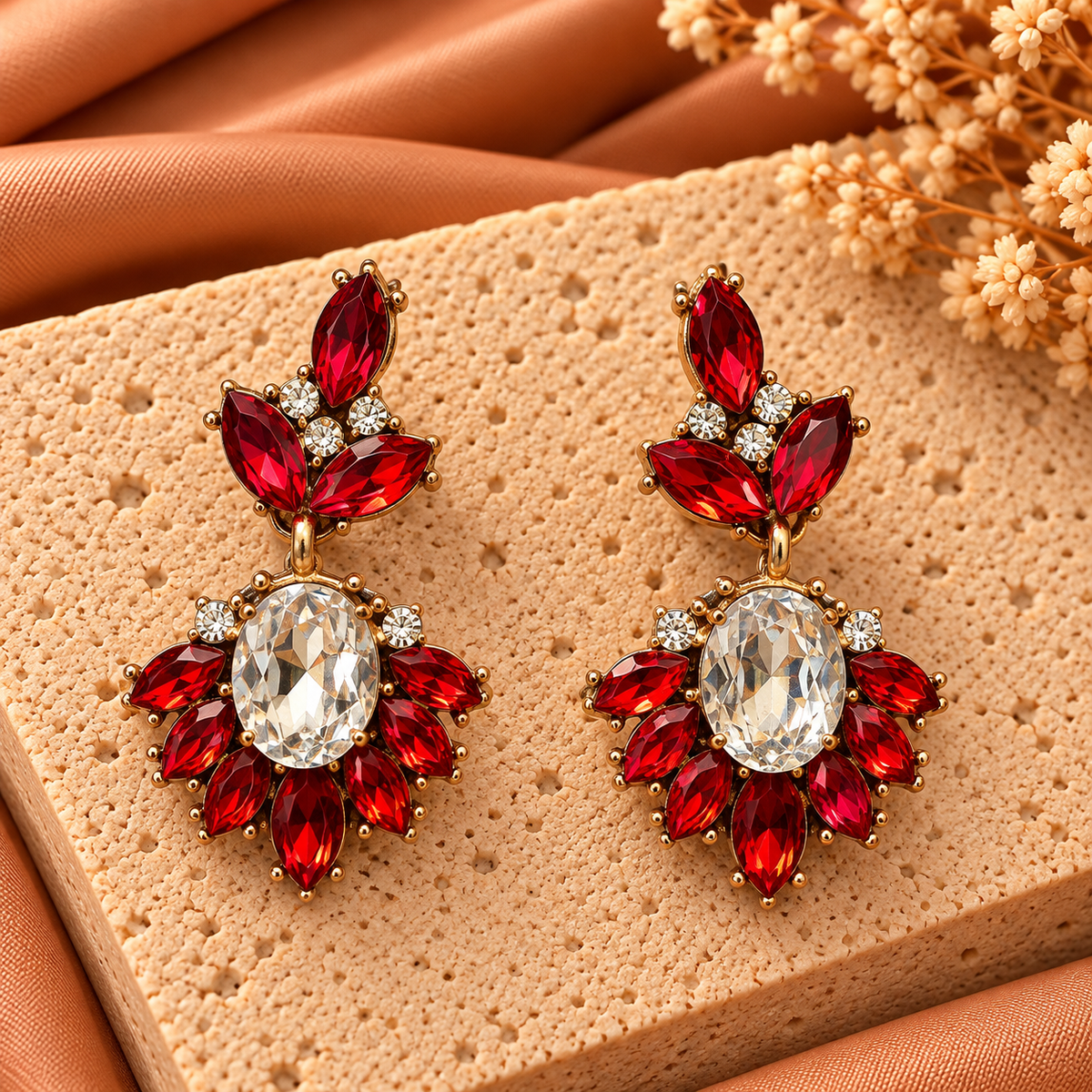 Oorbellen rood met strass | 3 cm