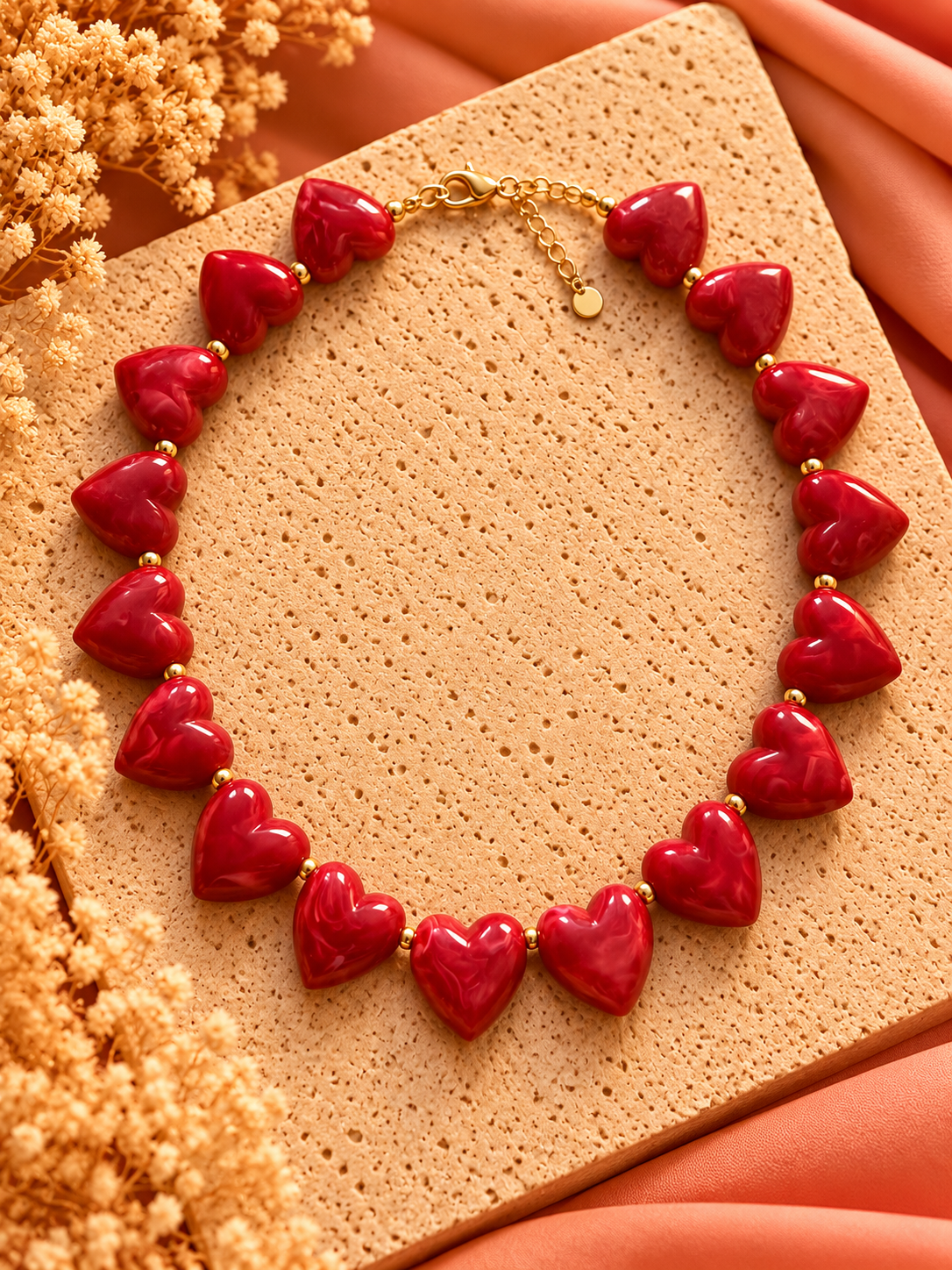 Statement Ketting Hartjes Rood Goud | 40-45 cm