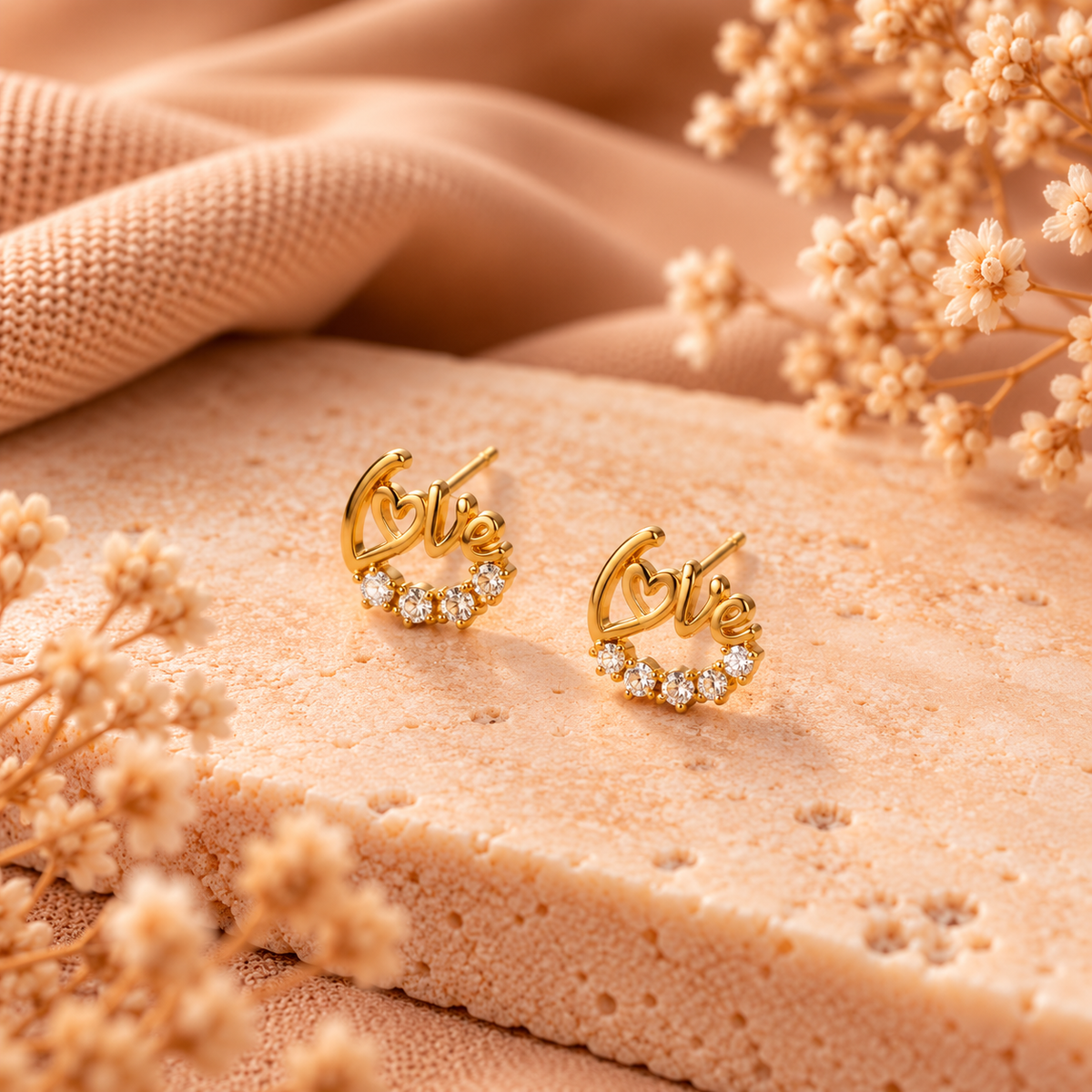 Love Oorbellen met Strass | Goudkleurig