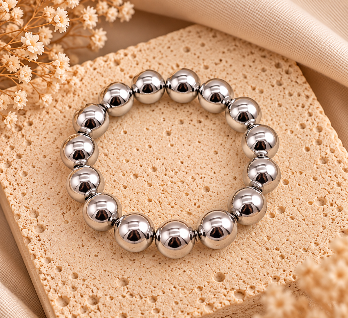 Oversized Kralenarmband Zilverkleurig | Elastische Statement Armband