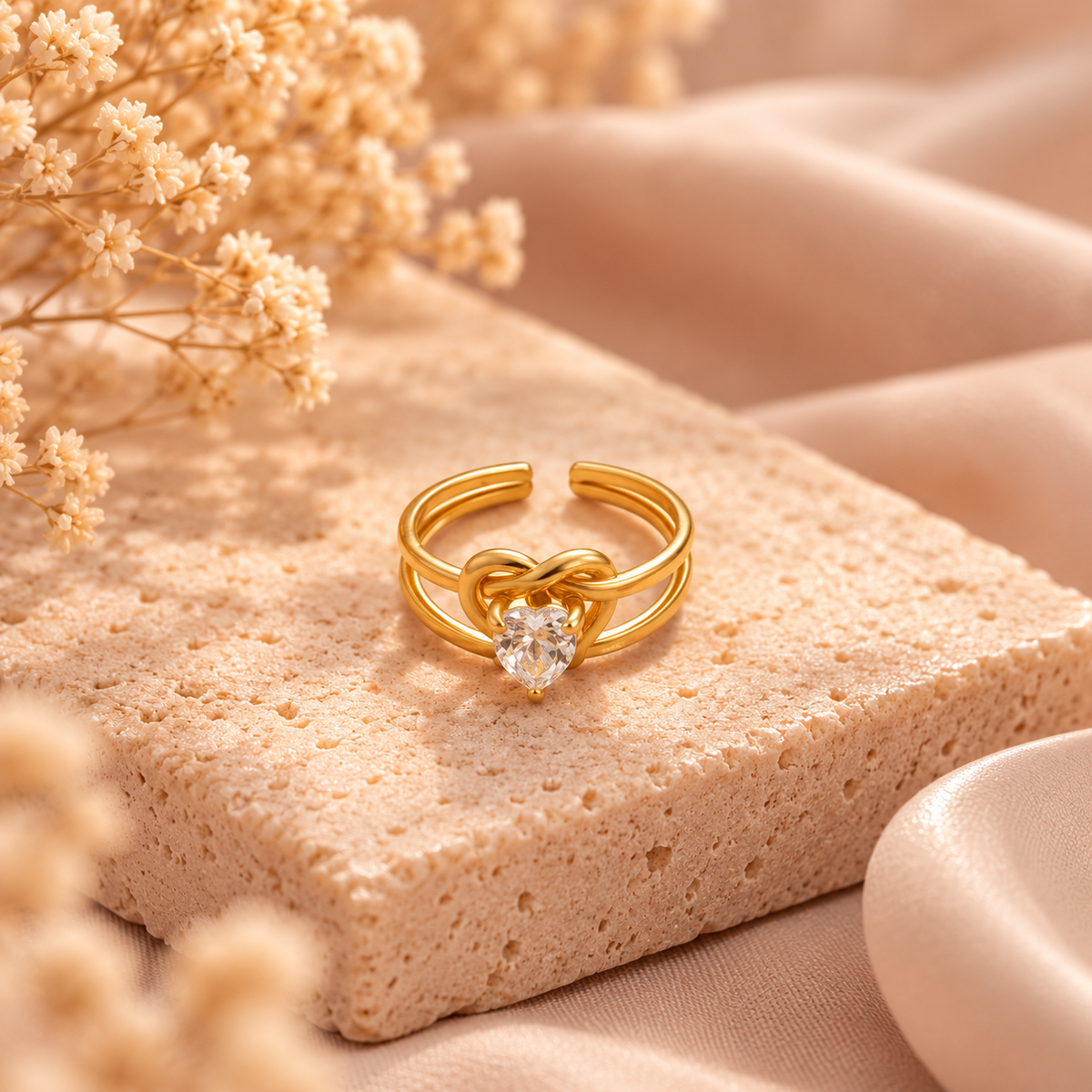 Stainless Steel Verstelbare Hart Ring met Steentje Goudkleurig