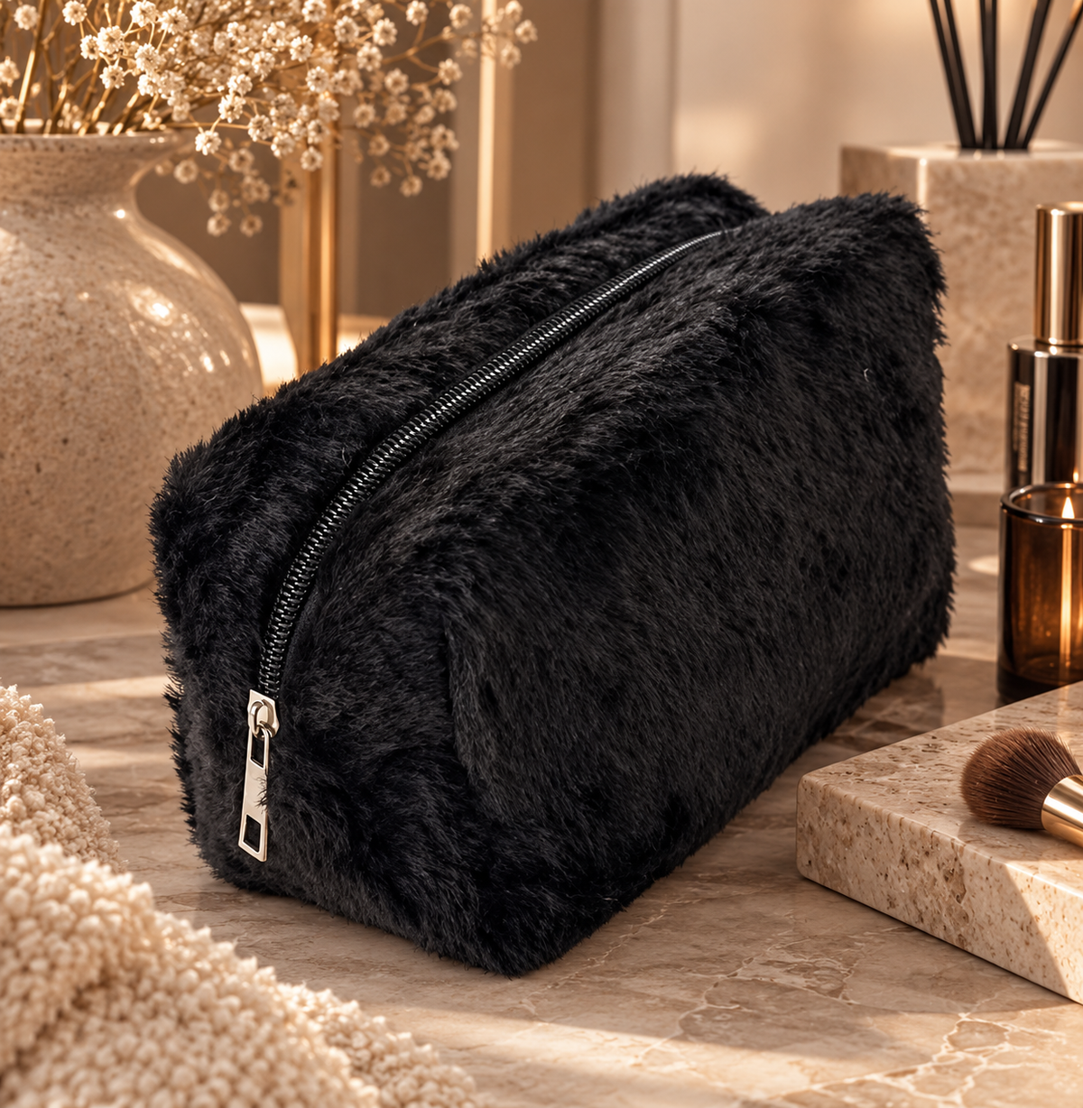 Fluffy Make-up Tasje | Zwart