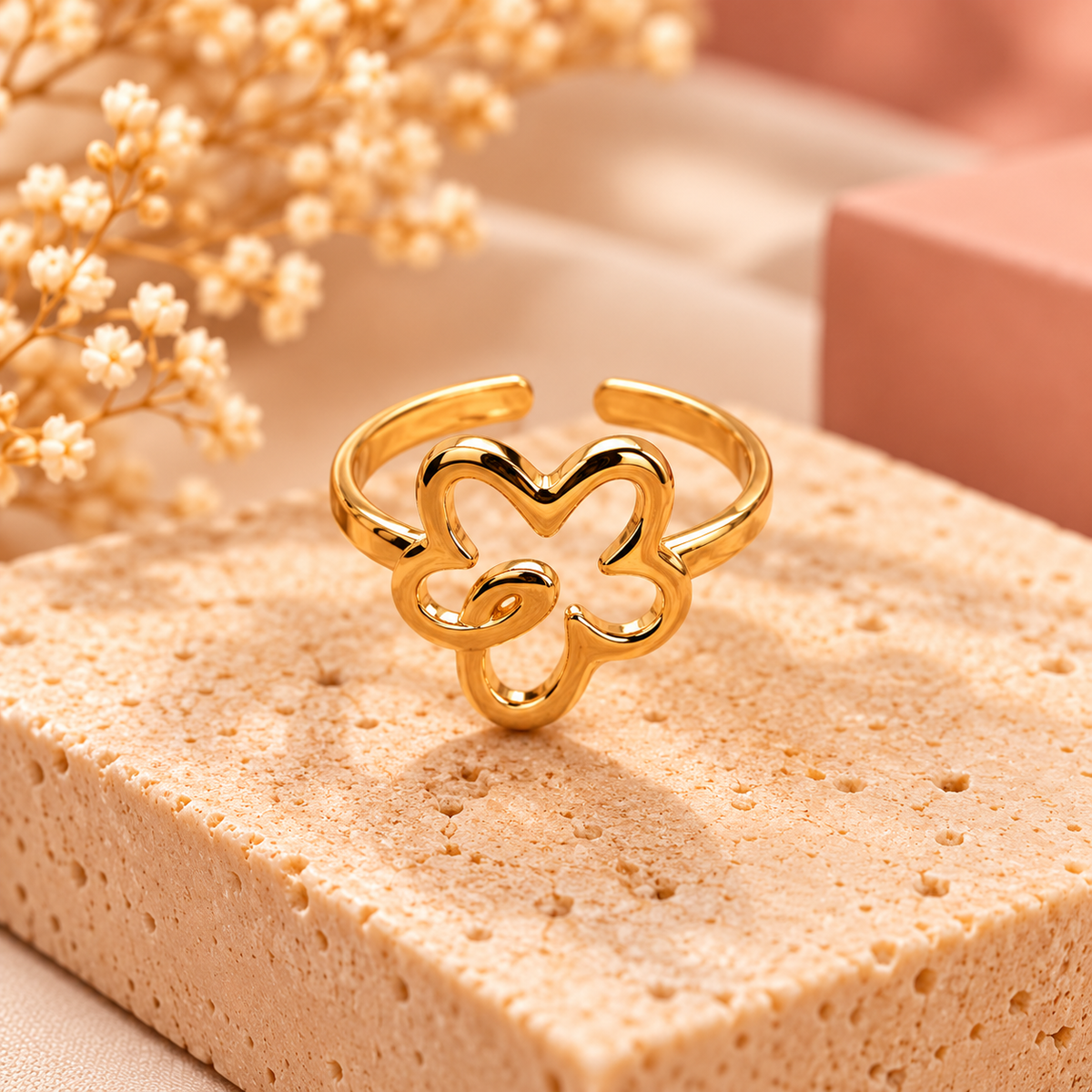 Stainless Steel Bloemenring | Goudkleurig