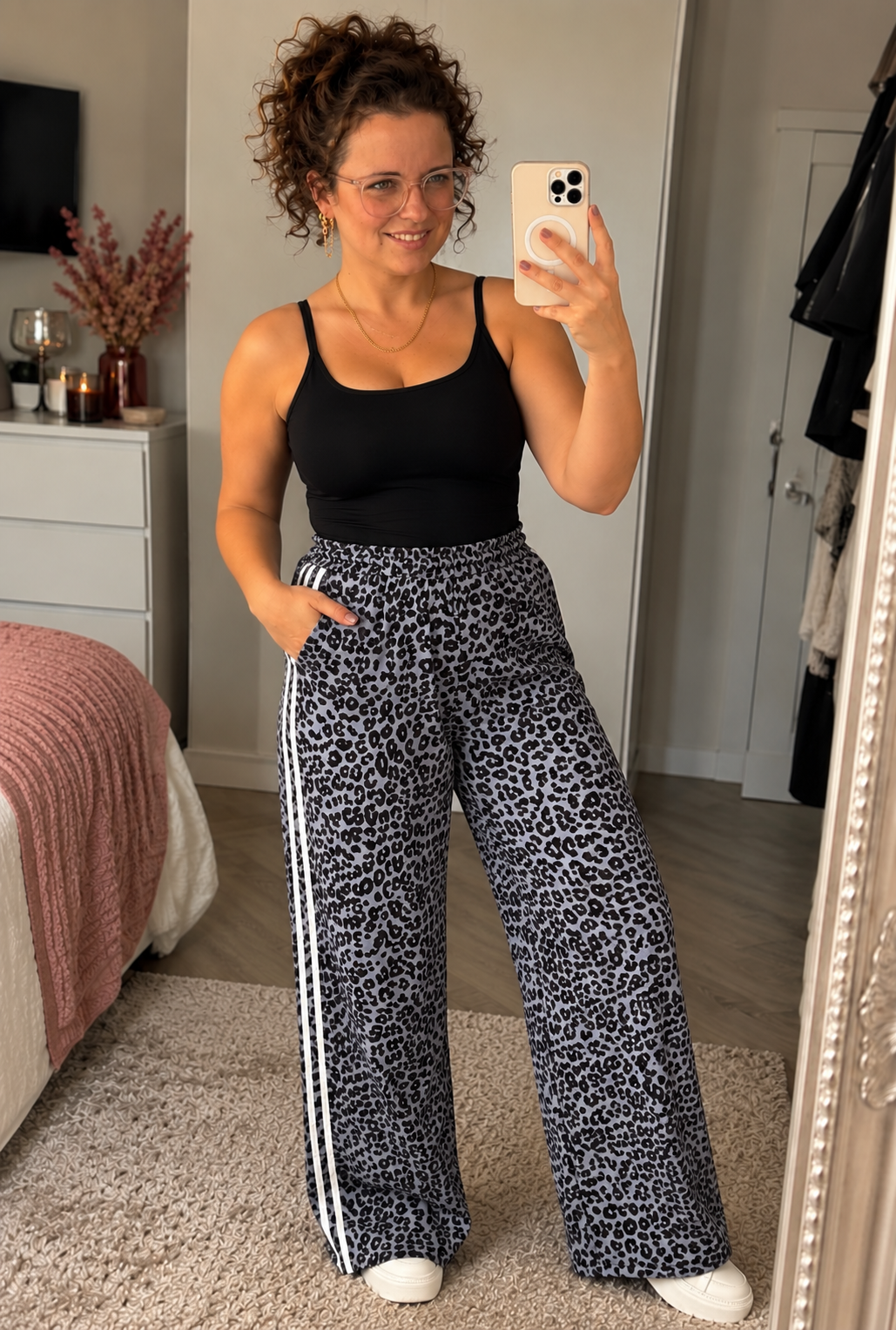 Grijze Panterprint Lange Broek | One Size 36-42 - One Size Fashion