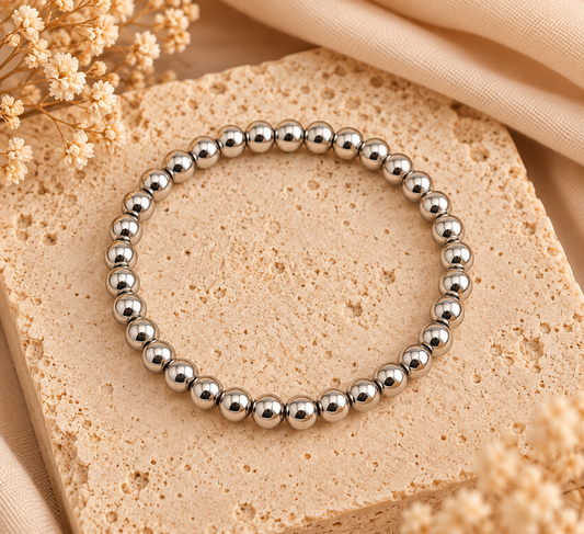 Elastische Kralenarmband Stainless Steel – Zilver 5 mm