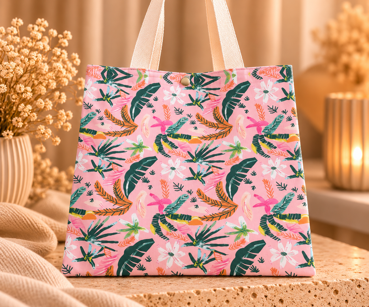 Shopper Roze Tropische Print – Herbruikbare Tas 40 x 33 cm
