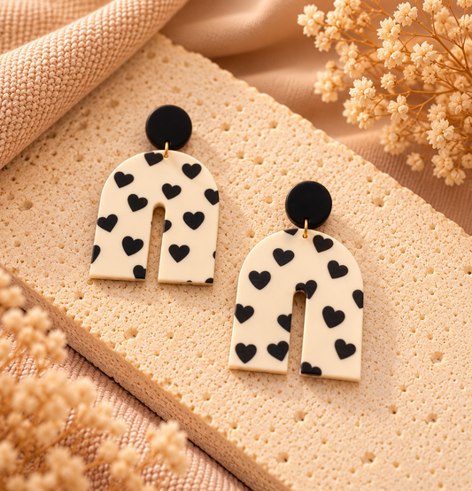 Hartjes Statement Oorbellen | Beige & Zwart