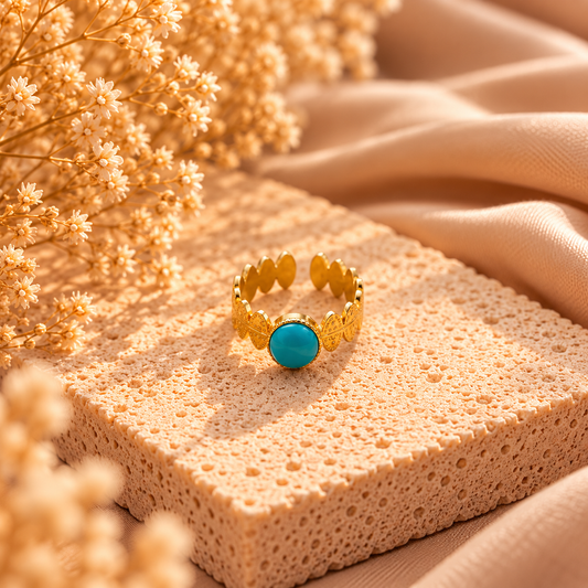 Stainless Steel Turquoise Ring Verstelbaar Goudkleurig