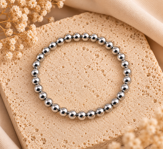 Elastische Kralenarmband Stainless Steel – Zilver 6 mm