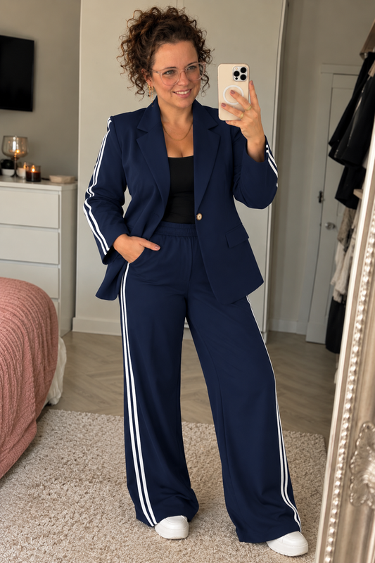 Dames Broekpak Blazer & Wide Leg Broek Navy | One Size (36-42)