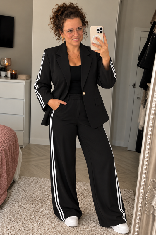 Dames Broekpak Blazer & Wide Leg Broek Zwart | One Size (36-42)