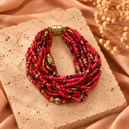 Kralen Armband Rood met Magnetische Sluiting