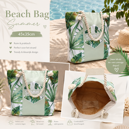 Beach Bag Summer Groen 45x35cm Strandtas met Koordhengsels dames strandtas One Size Fashion