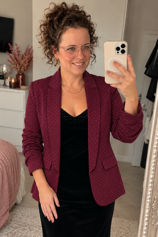 Dames Blazer Strass Steentjes – Burgundy