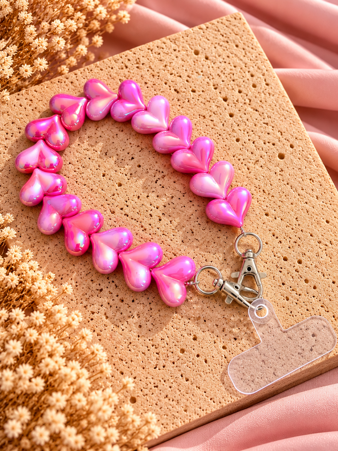 Telefoonketting Hartjes Fuchsia Roze
