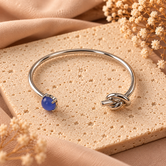 Bangle Armband Zilverkleurig met Blauwe Steen