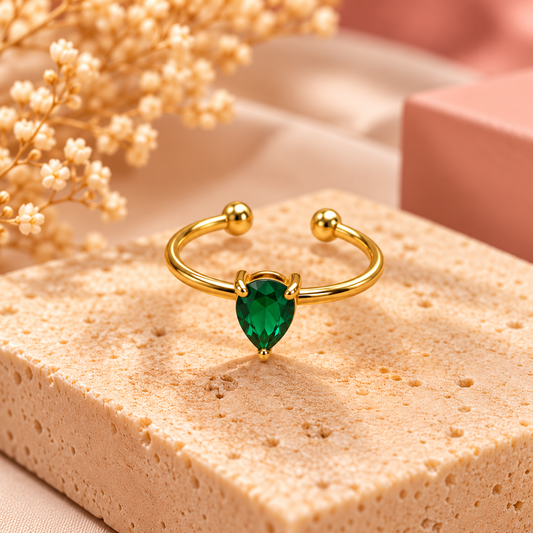 Stainless Steel Ring met Groene Steen | Goudkleurig