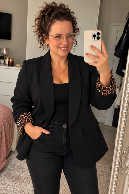 Blazer met Panterprint Manchetten Zwart | One Size (36-42)