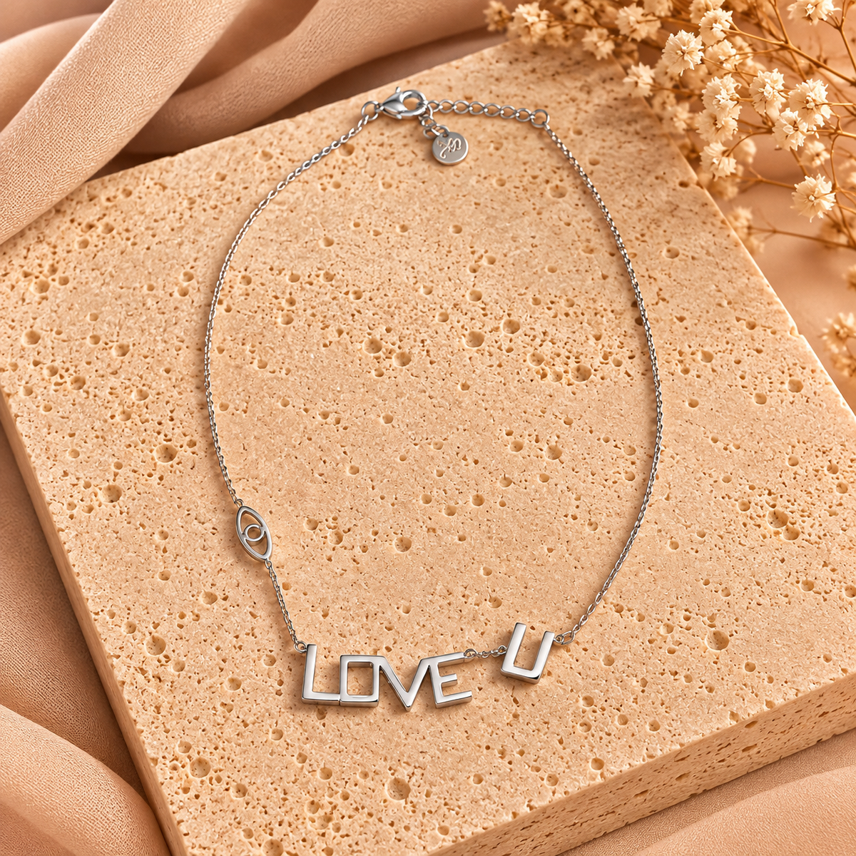 Zilverkleurige Stainless Steel Ketting LOVE U | 37 + 5 cm