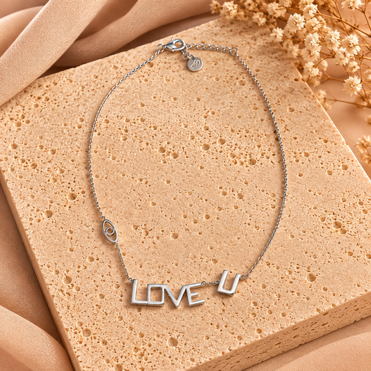 Zilverkleurige Stainless Steel Ketting LOVE U | 37 + 5 cm