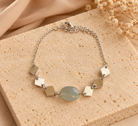Zilverkleurige Plated Armband met Steen | 16 + 3 cm