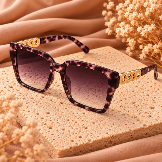 Leopard Zonnebril Beige Bruin met Goudkleurige Schakels