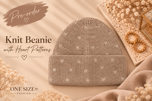 Gebreide Muts met Hartjes – Taupe | One Size Fashion