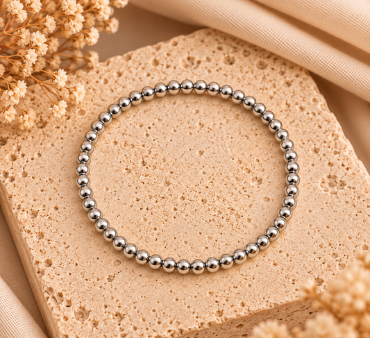 Elastische Kralenarmband Stainless Steel – Zilver 4 mm