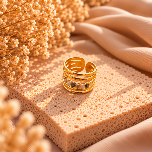Stainless Steel Statement Ring met Kralen | Goudkleurig