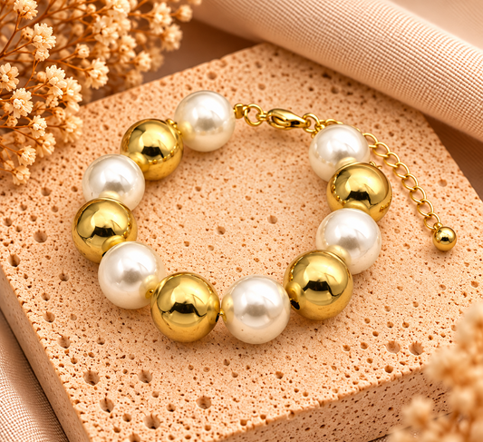 Statement Armband Imitatieparels & Goudkleurige Kralen – 15 mm