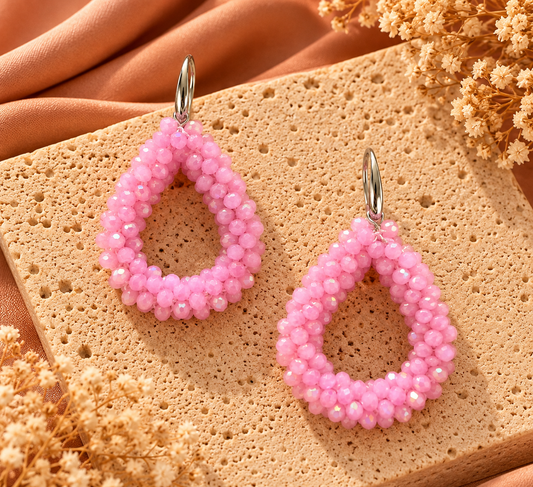 Oorbellen Roze Glaskralen Zilverkleurig | Statement 6 cm