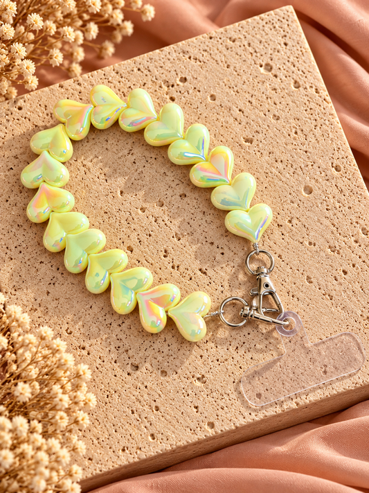 Telefoonketting Hartjes Geel Pastel