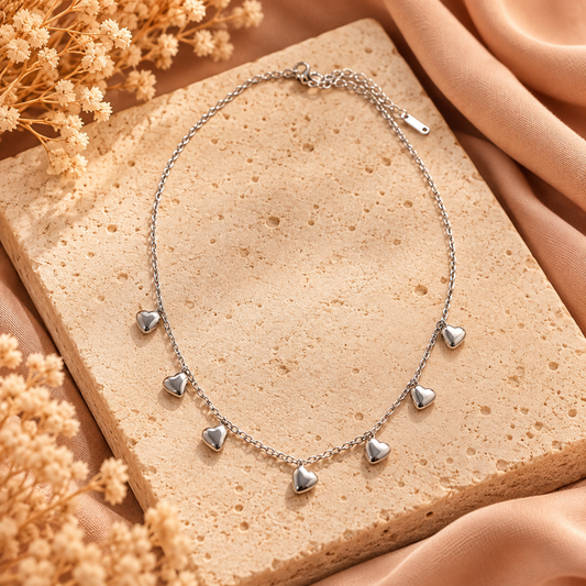Zilverkleurige Hartjes Ketting | Stainless Steel 40–45 cm