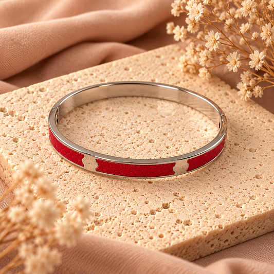 Bangle Armband Rood en Zilverkleurig – Stainless Steel