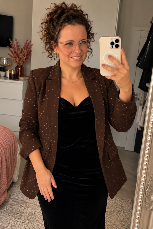 Dames Blazer Strass Steentjes – Chocolate