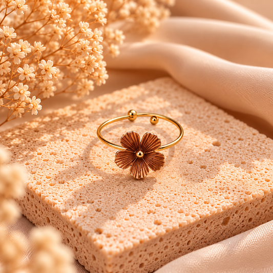 Stainless Steel Bloem Ring Verstelbaar Goudkleurig