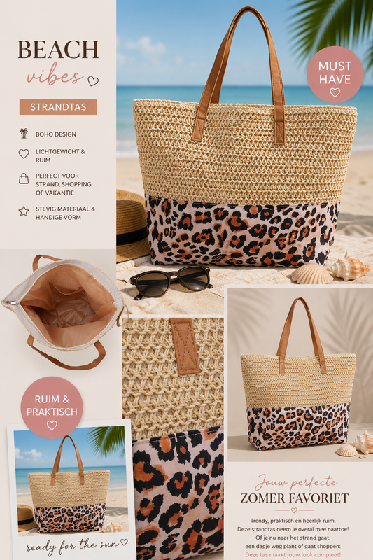 Strandtas Beige 47x36x13cm Boho Shopper Tas dames strandtas One Size Fashion