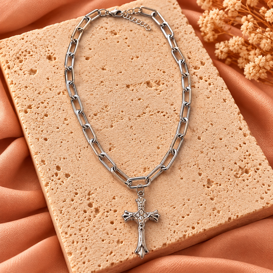 Schakelketting met kruishanger | Koper plated | 43,5 cm