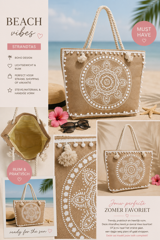 Boho Strandtas White 50x38x16 cm dames strandtas One Size Fashion
