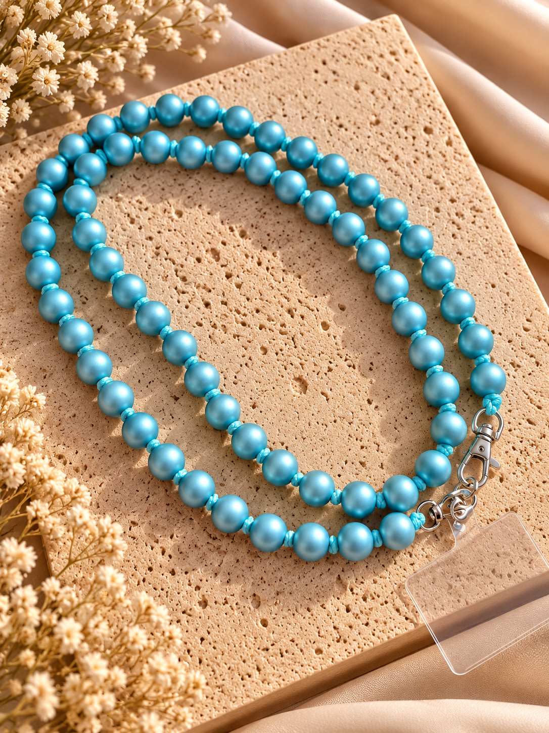 Blauwe Telefoonketting Kralen 100 cm